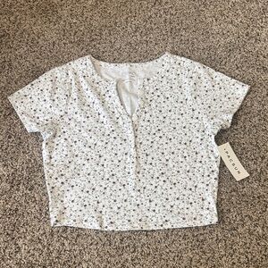 PacSun White Micro Floral Henley Crop Top